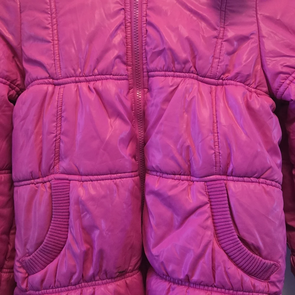 The Children's Girls Kid Place Pink Puffer Jacket Coat With Faux Fur Hood 14